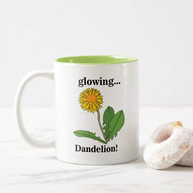 Dandelion Flower Floral  Two-Tone Coffee Mug (With Donut)