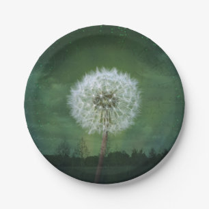 Dandelion Flower Fluff Starry Sky Art Paper Plate