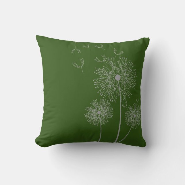 Dandelion flower on olive cushion (Front)