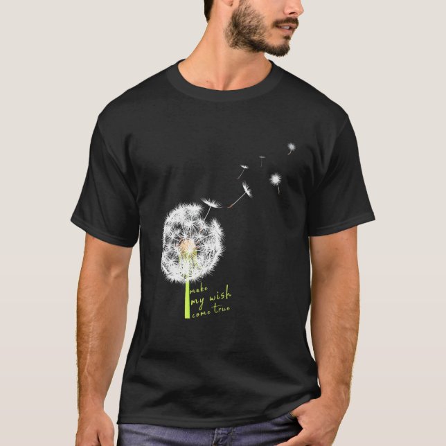 Dandelion Flower Print Lucky Charm Make My Wish Co T-Shirt (Front)