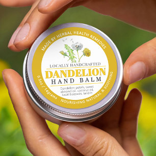 Dandelion flower yellow hand balm salve tin label