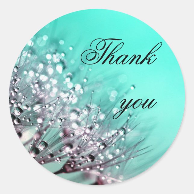 Dandelion Flowers Aqua Blue Wedding Thank You Classic Round Sticker (Front)