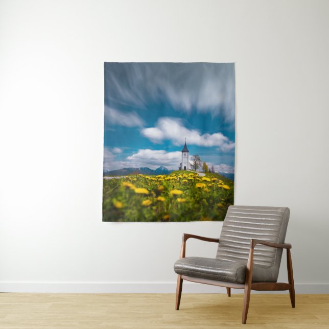 Dandelion flowers at church of st primus Jamnik Sl Tapestry (In Situ)
