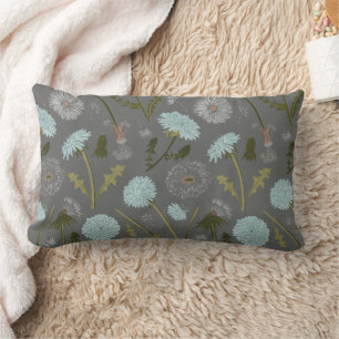 Dandelion Flowers Blue Grey Lumbar Cushion