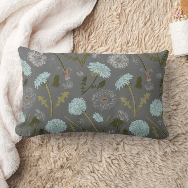Dandelion Flowers Blue Grey Lumbar Cushion (Blanket)