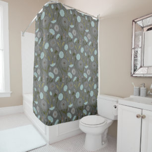 Dandelion Flowers Grey Blue Shower Curtain