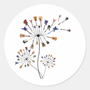 Dandelion Flowers Guitar Music Lover Guitarlist Classic Round Sticker