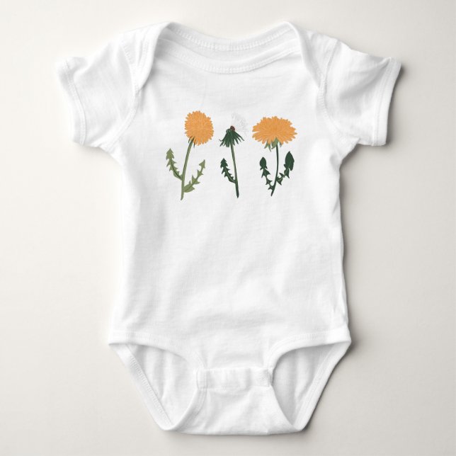 Dandelion Flowers Orange Floral Motif Baby Bodysuit (Front)
