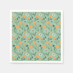 Dandelion Flowers Orange Floral Pattern Napkin