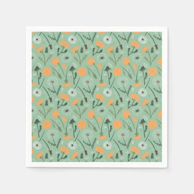 Dandelion Flowers Orange Floral Pattern Napkin (Front)