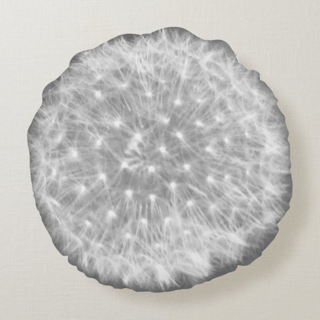 Dandelion Fuzz Greys Round Cushion (Back)