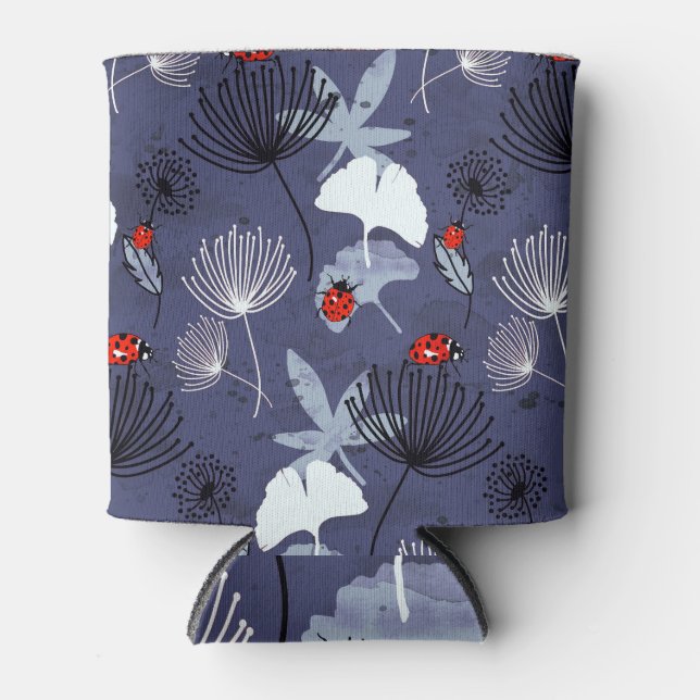 Dandelion Ginkgo: Abstract Hand Drawing Can Cooler (Front)
