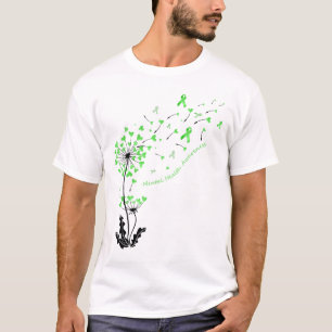 Dandelion Heart Green Ribbon Mental Health Awarene T-Shirt