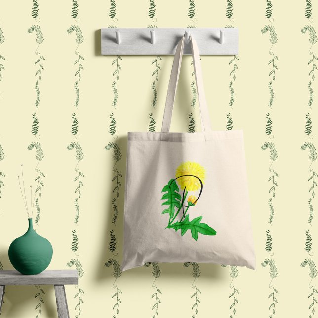 Dandelion in watercolour with your initial. tote bag (Creator Uploaded)