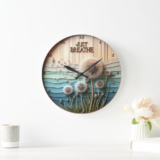 Dandelion "Just Breathe" Serene Large Clock