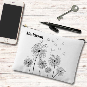 Dandelion Line Art With Name Large Accessory Pouch