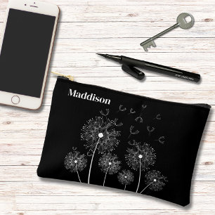 Dandelion Line Art With Name Small Accessory Pouch