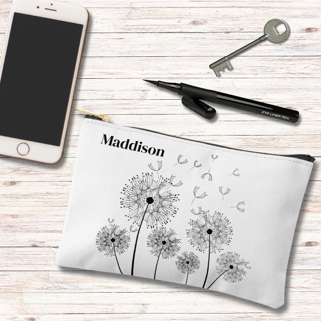 Dandelion Line Art With Name Small Accessory Pouch (Creator Uploaded)