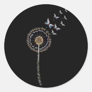 Dandelion made entirely of  butterflies classic round sticker
