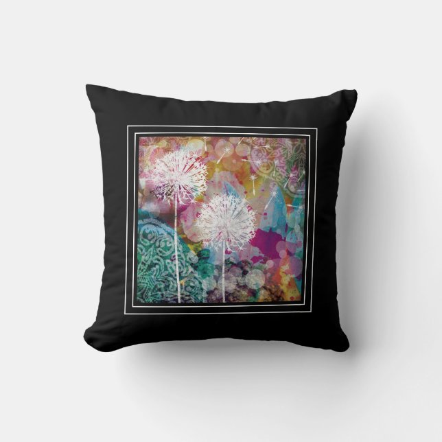 Dandelion Make a Wish Watercolor Bohemian Yoga  Cushion (Front)