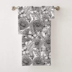 Dandelion meadow in black and white bath towel set