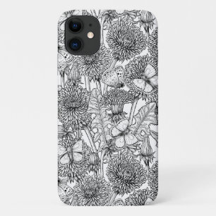 Dandelion meadow in black and white iPhone 11 case