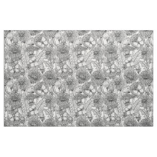 Dandelion meadow in black and white fabric