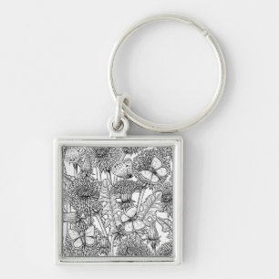 Dandelion meadow in black and white key ring