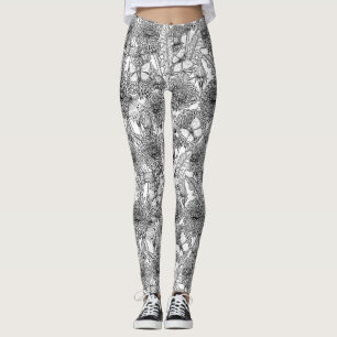 Dandelion meadow in black and white leggings