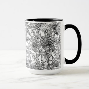 Dandelion meadow in black and white mug