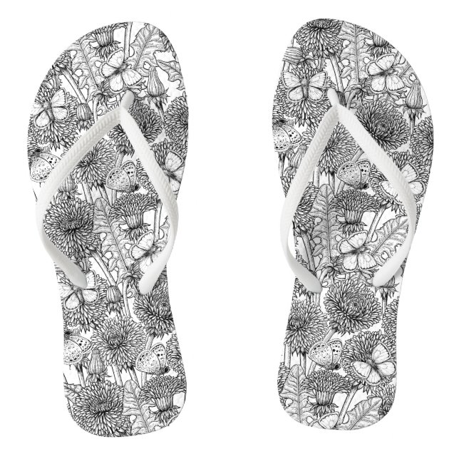 Dandelion meadow in black and white thongs (Footbed)