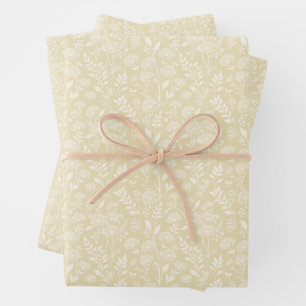 Dandelion Meadow Neutral - Golden Wheat Wrapping Paper Sheet