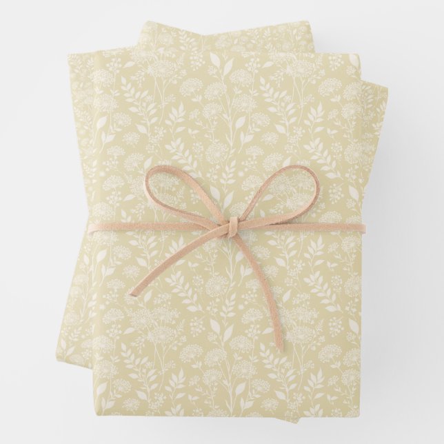 Dandelion Meadow Neutral - Golden Wheat Wrapping Paper Sheet (In situ)