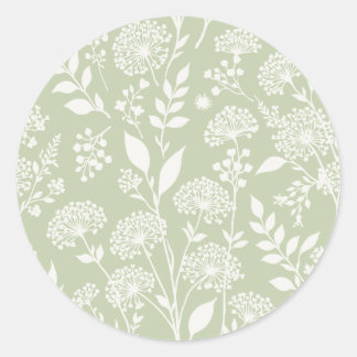 Dandelion Meadow Neutral - Soft Olive Classic Round Sticker