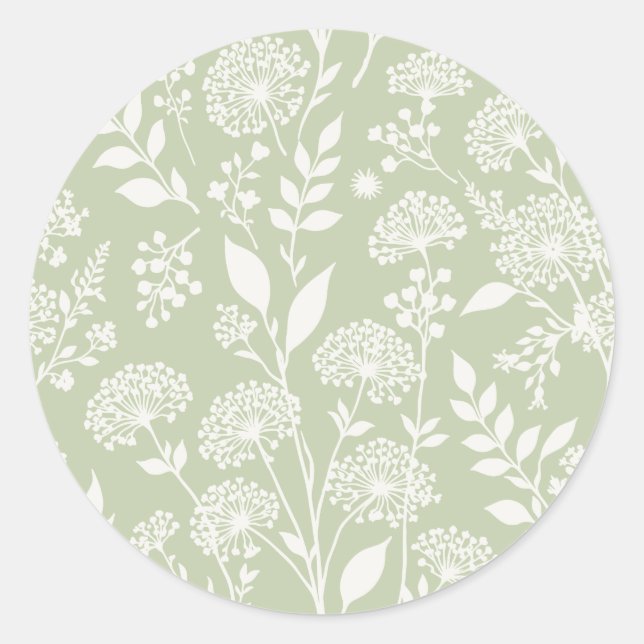 Dandelion Meadow Neutral - Soft Olive Classic Round Sticker (Front)