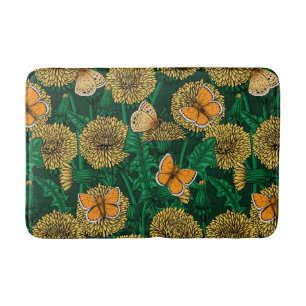 Dandelion meadow on dark green bath mat