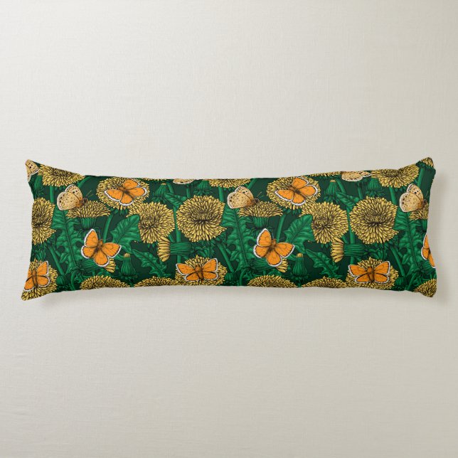 Dandelion meadow on dark green body cushion (Front)