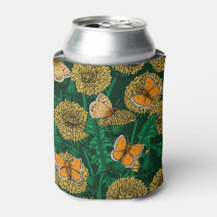 Dandelion meadow on dark green can cooler