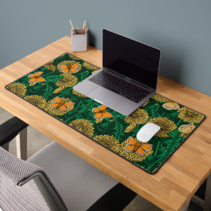 Dandelion meadow on dark green desk mat