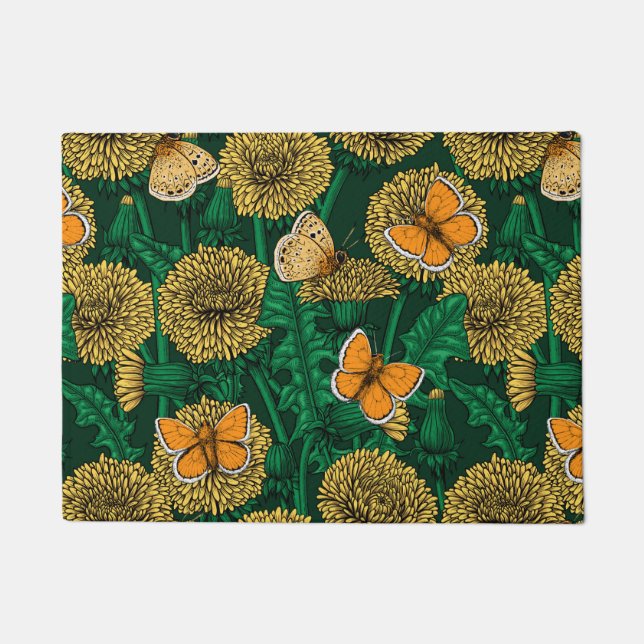 Dandelion meadow on dark green doormat (Front)