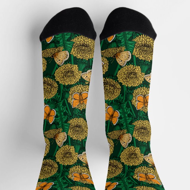 Dandelion meadow on dark green socks (Top)