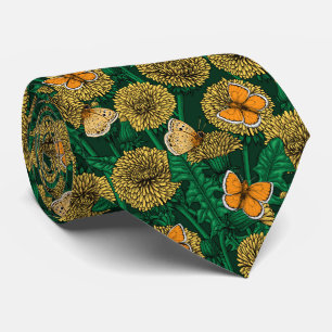 Dandelion meadow on dark green tie