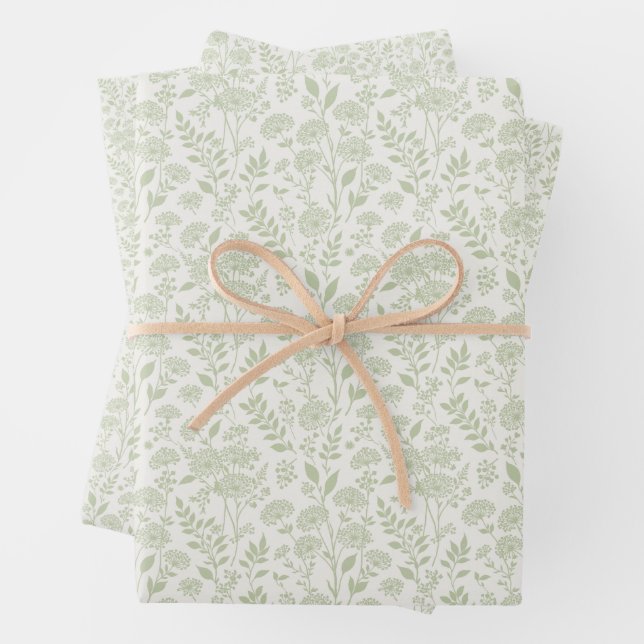Dandelion Meadow Soft Olive - Neutral Wrapping Paper Sheet (In situ)