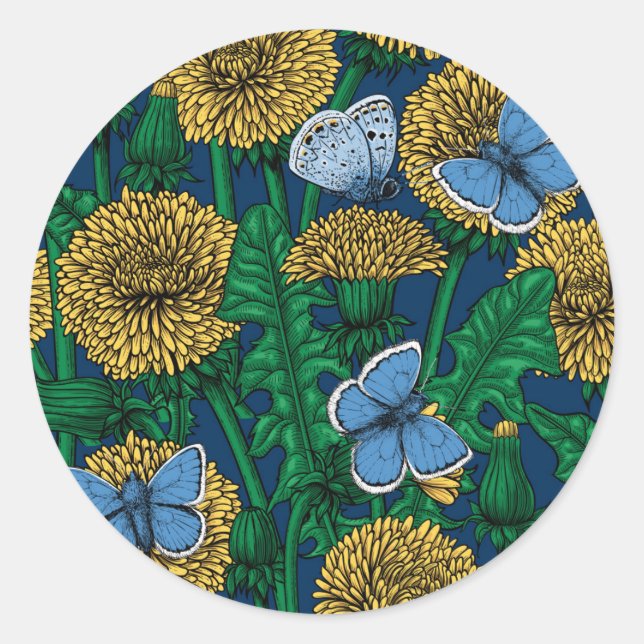 Dandelion medow classic round sticker (Front)