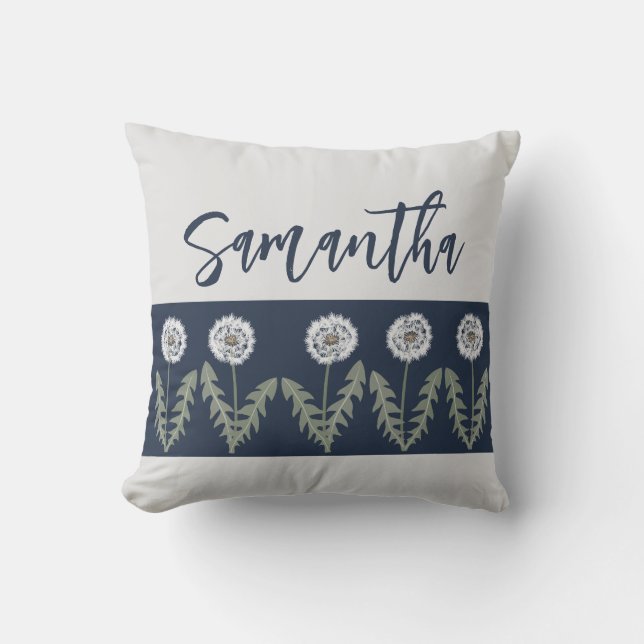 Dandelion Name Sage Navy Blue Cushion (Front)