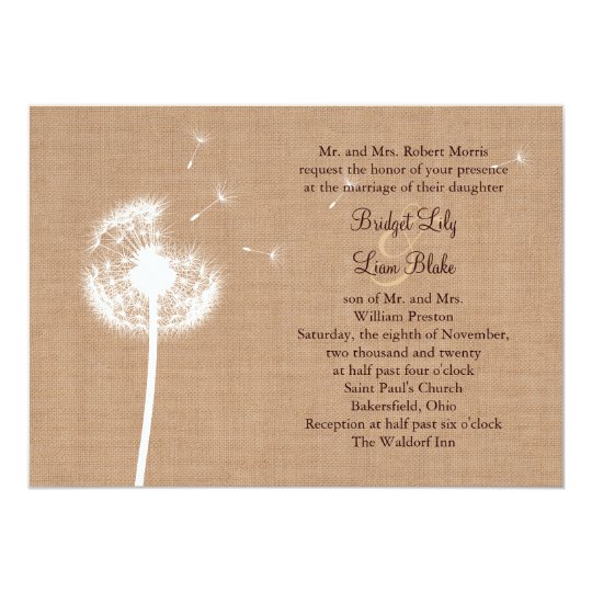 Dandelion on Burlap Wedding Invitation
