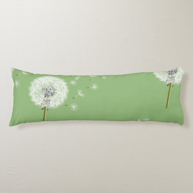 Dandelion Pattern on Green Background Body Cushion (Front)