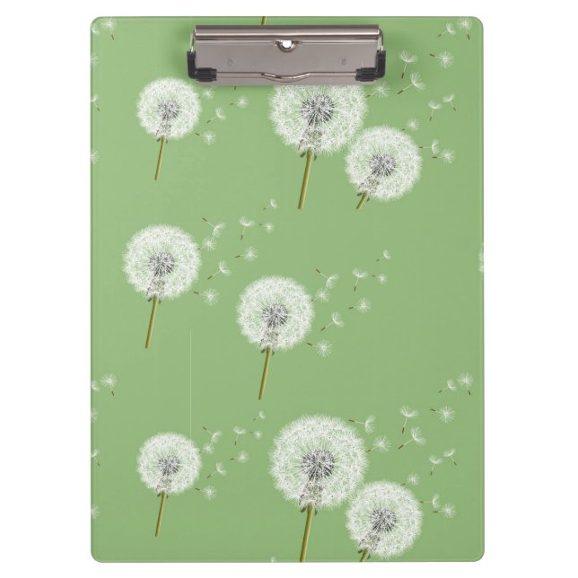 Dandelion Pattern on Green Background Clipboard (Front)