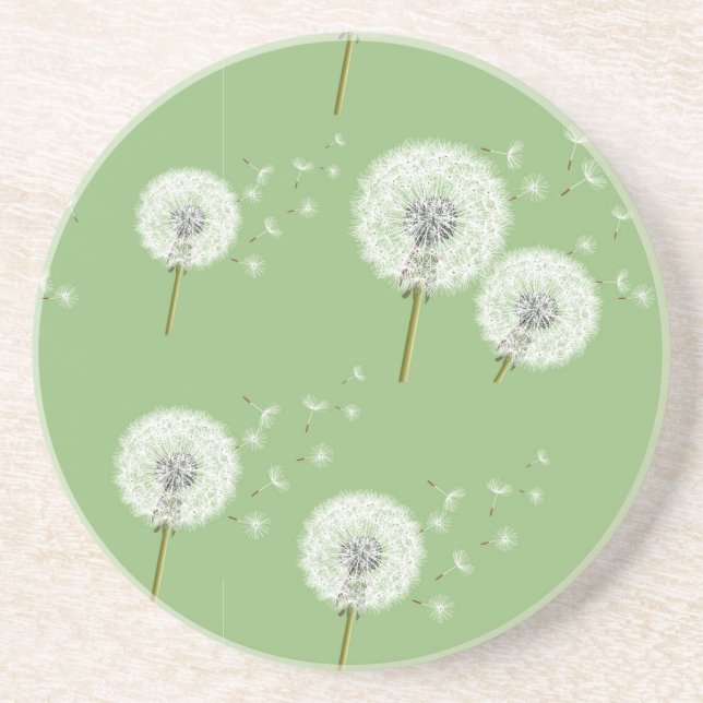 Dandelion Pattern on Green Background Coaster (Front)