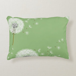 Dandelion Pattern on Green Background Decorative Cushion
